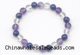 CGB8016 8mm amethyst, white crystal & lapis lazuli beaded stretchy bracelets