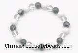 CGB8019 8mm white crystal, white howlite & black labradorite beaded stretchy bracelets