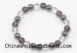 CGB8020 8mm white crystal, smoky quartz & hematite beaded stretchy bracelets