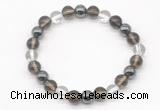 CGB8023 8mm smoky quartz, white crystal & hematite beaded stretchy bracelets