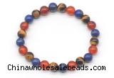 CGB8028 8mm lapis lazuli, yellow tiger eye & red agate beaded stretchy bracelets