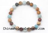 CGB8037 8mm amazonite, picasso jasper & picture jasper beaded stretchy bracelets