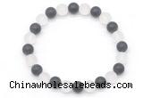 CGB8044 8mm matte white crystal & matte black agate beaded stretchy bracelets