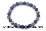 CGB8048 8mm matte lapis lazuli & matte black agate beaded stretchy bracelets