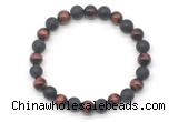 CGB8052 8mm grade AA red tiger eye & matte black agate beaded stretchy bracelets