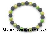 CGB8055 8mm green sea sediment jasper & matte black agate beaded stretchy bracelets