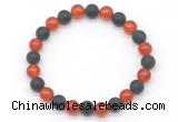 CGB8056 8mm red agate & matte black agate beaded stretchy bracelets