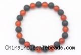 CGB8058 8mm red agate & black lava beaded stretchy bracelets