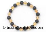 CGB8060 8mm citrine & black lava beaded stretchy bracelets