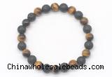 CGB8061 8mm yellow tiger eye & black lava beaded stretchy bracelets