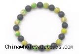 CGB8064 8mm green sea sediment jasper & black lava beaded stretchy bracelets