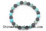 CGB8065 8mm blue sea sediment jasper & black lava beaded stretchy bracelets