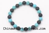 CGB8066 8mm blue howlite & black lava beaded stretchy bracelets