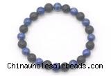 CGB8067 8mm lapis lazuli & black lava beaded stretchy bracelets