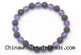 CGB8068 8mm amethyst & black lava beaded stretchy bracelets