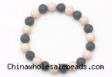 CGB8073 8mm white fossil jasper & black lava beaded stretchy bracelets