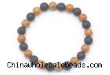 CGB8074 8mm wooden jasper & black lava beaded stretchy bracelets