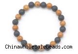 CGB8074 8mm wooden jasper & black lava beaded stretchy bracelets