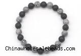 CGB8075 8mm grey picture jasper & black lava beaded stretchy bracelets