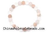 CGB8083 8mm matte white crystal, rose quartz & sunstone beaded stretchy bracelets