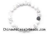 CGB8091 8mm matte white howlite, white crystal & black agate beaded stretchy bracelets