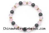 CGB8100 8mm rose quartz, black obsidian & hematite power beads bracelet