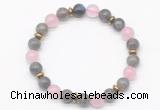 CGB8101 8mm labradorite, rose quartz & hematite power beads bracelet