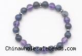 CGB8106 8mm sodalite, amethyst & hematite power beads bracelet