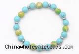 CGB8125 8mm blue howlite, blue sea sediment jasper & hematite power beads bracelet