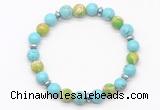 CGB8125 8mm blue howlite, blue sea sediment jasper & hematite power beads bracelet