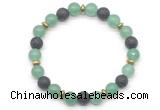 CGB8131 8mm green aventurine, black lava & hematite power beads bracelet