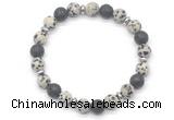 CGB8134 8mm dalmatian jasper, black lava & hematite power beads bracelet