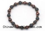 CGB8136 8mm red tiger eye, black lava & hematite power beads bracelet