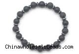 CGB8138 8mm matte black agate, black lava & hematite power beads bracelet