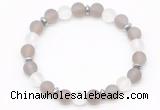 CGB8141 8mm matte grey agate, white crystal & hematite power beads bracelet