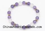 CGB8143 8mm amethyst, matte white crystal & hematite power beads bracelet