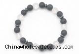 CGB8144 8mm matte black agate, white crystal & hematite power beads bracelet