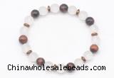 CGB8145 8mm matte white crystal, red tiger eye & hematite power beads bracelet