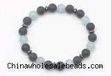 CGB8147 8mm matte black agate, aquamarine & hematite power beads bracelet