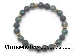 CGB8150 8mm moss agate, matte black agate & hematite power beads bracelet