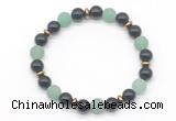 CGB8151 8mm black agate, matte green aventurine & hematite power beads bracelet