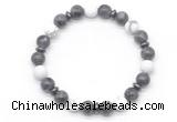 CGB8153 8mm black labradorite, matte white howlite & hematite power beads bracelet