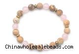 CGB8155 8mm matte picture jasper, rose quartz & hematite power beads bracelet