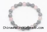 CGB8156 8mm matte grey picture jasper, rose quartz & hematite power beads bracelet