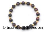 CGB8166 8mm red tiger eye & black lava beaded stretchy bracelets