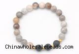 CGB8173 8mm bamboo leaf agate & black lava beaded stretchy bracelets