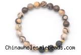 CGB8175 8mm brown zebra jasper & black lava beaded stretchy bracelets