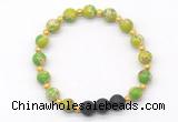 CGB8176 8mm green sea sediment jasper & black lava beaded stretchy bracelets