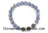 CGB8179 8mm blue spot stone & black lava beaded stretchy bracelets