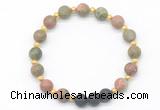 CGB8190 8mm matte unakite & black lava beaded stretchy bracelets